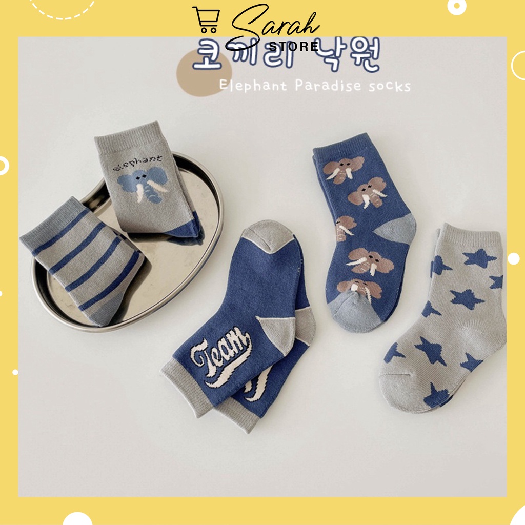 Set 5 đôi tất cotton voi xanh bé trai , gái sợi bông mềm mại thoáng khi khử mùi te11