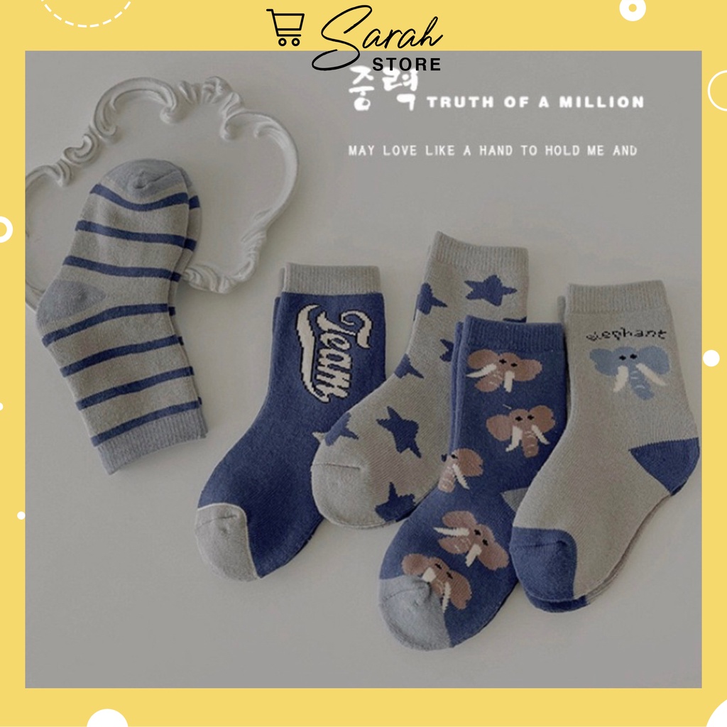 Set 5 đôi tất cotton voi xanh bé trai , gái sợi bông mềm mại thoáng khi khử mùi te11