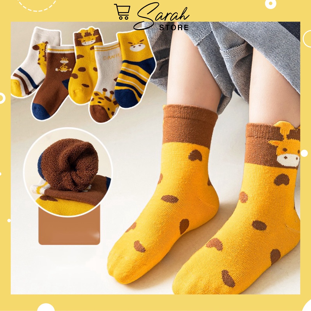 Set 5 đôi tất cotton Hưu Cao Cổ bé trai , gái sợi bông mềm mại thoáng khi khử mùi te19