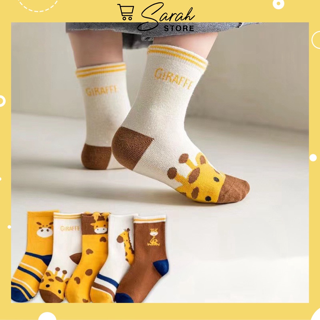 Set 5 đôi tất cotton Hưu Cao Cổ bé trai , gái sợi bông mềm mại thoáng khi khử mùi te19