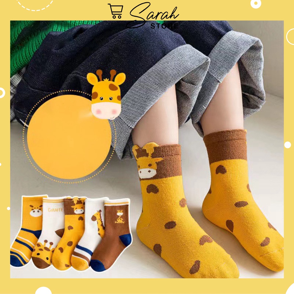 Set 5 đôi tất cotton Hưu Cao Cổ bé trai , gái sợi bông mềm mại thoáng khi khử mùi te19