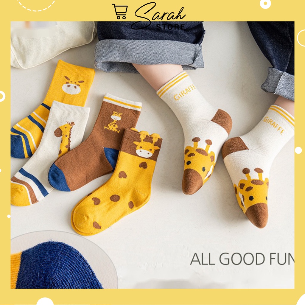 Set 5 đôi tất cotton Hưu Cao Cổ bé trai , gái sợi bông mềm mại thoáng khi khử mùi te19