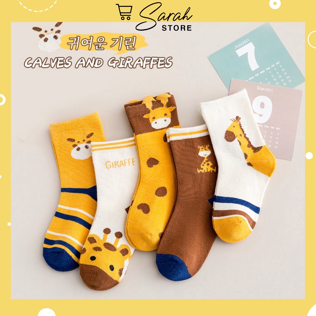 Set 5 đôi tất cotton Hưu Cao Cổ bé trai , gái sợi bông mềm mại thoáng khi khử mùi te19