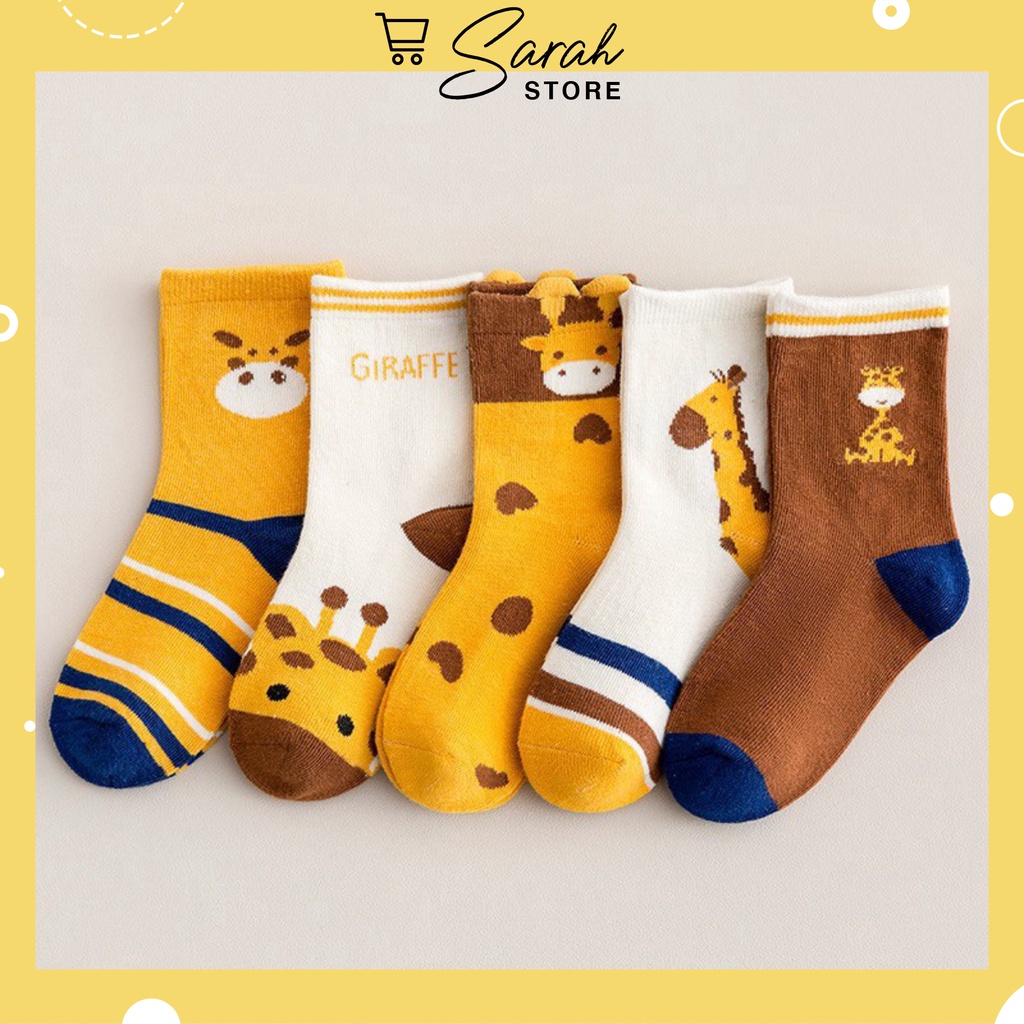 Set 5 đôi tất cotton Hưu Cao Cổ bé trai , gái sợi bông mềm mại thoáng khi khử mùi te19