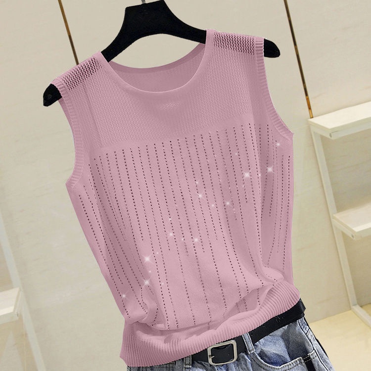 Áo Hai Dây Dệt Kim Dáng Ngắn Xuyên Thấu Thời Trang Mùa Hè Cho Nữ