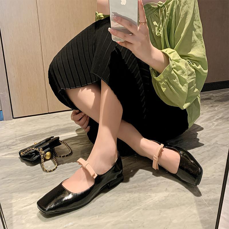 Giày Búp Bê Da Thật Đế Bằng Thắt Nút Bạc Thời Trang Mùa Hè Cho Nữ