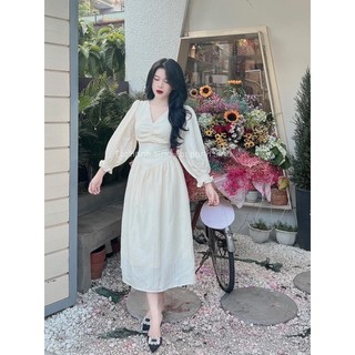 Đầm dáng tay phồng chun lưng thiết kế hàng cao cấp thời thượng thomphamshop