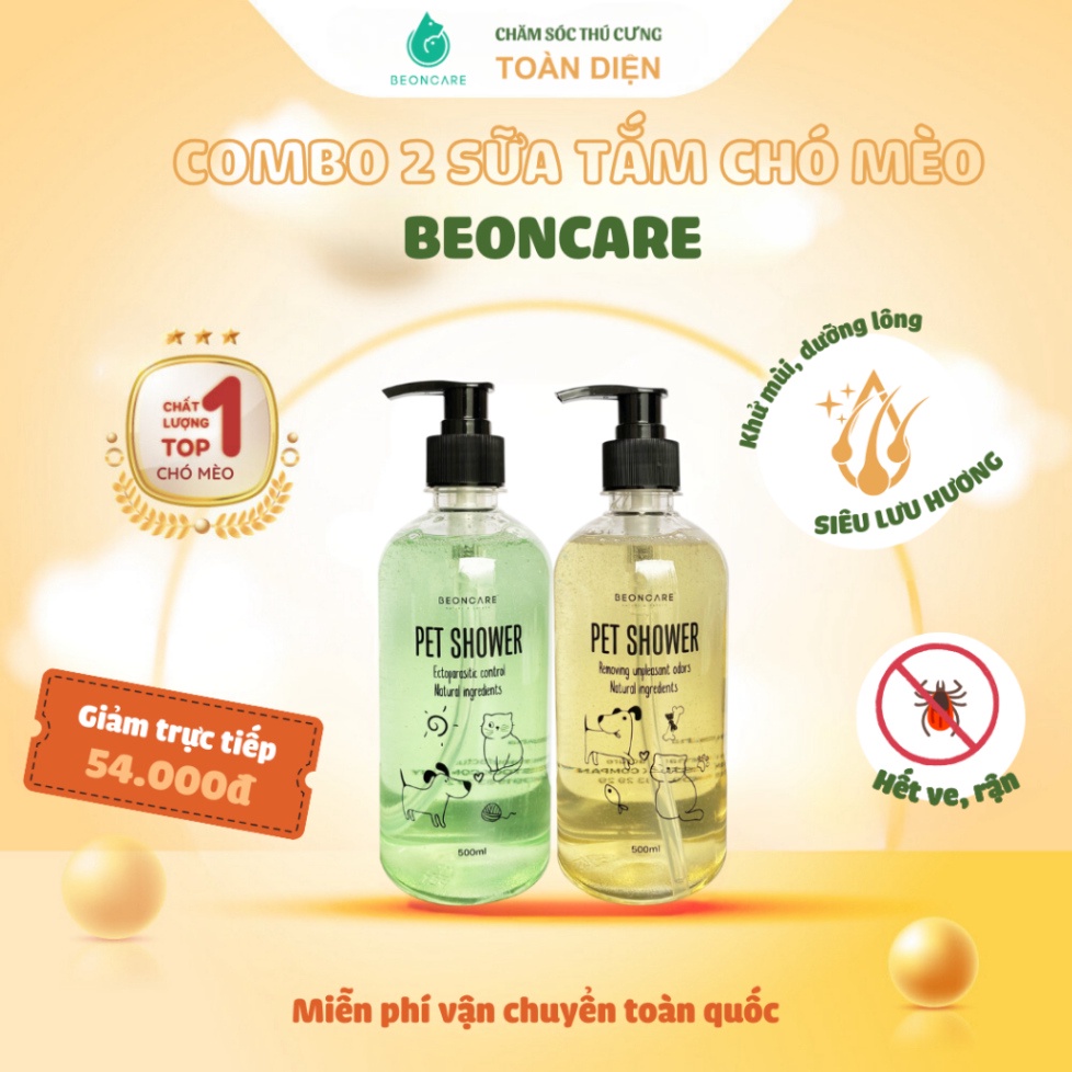Combo Sữa tắm chó mèo Beoncare thơm lâu, dưỡng mềm lông, giảm ve bọ chai 500ML