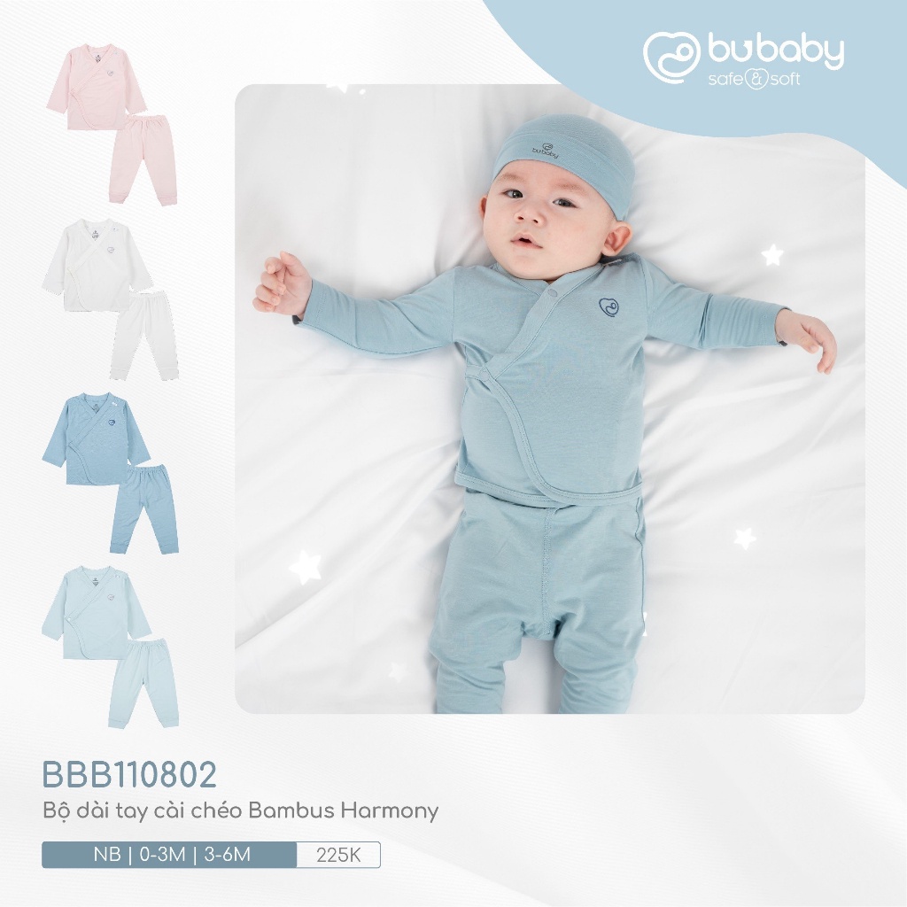 Bộ Quần Áo Sơ Sinh Bé Trai, Bé Gái Dài Tay Cài Chéo Bambus Harmony Bu Baby Bình Dương