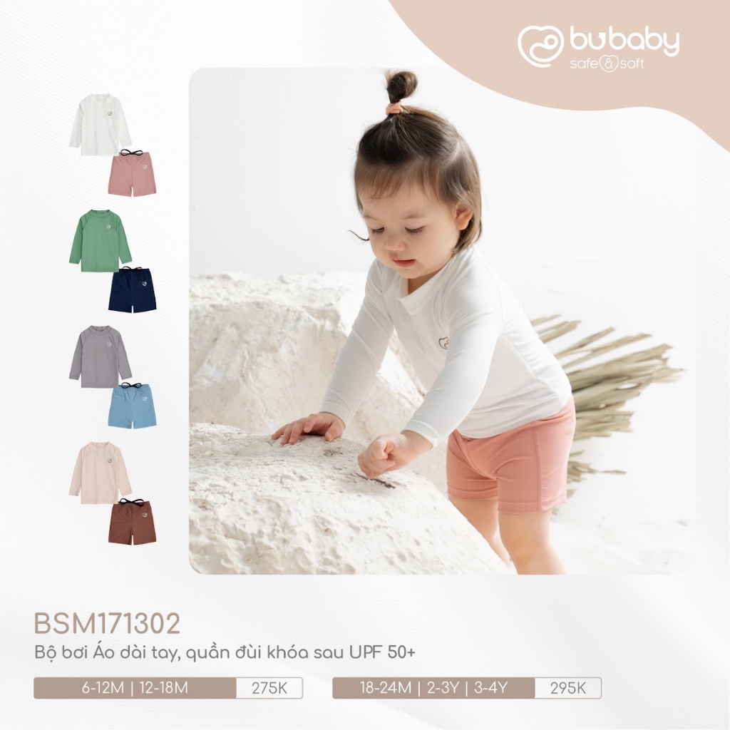 Bộ Đồ Bơi Bu Baby Áo Dài Tay Quần Đùi Khóa Sau UPF 50+ Đủ Màu Bu Baby Bình Dương
