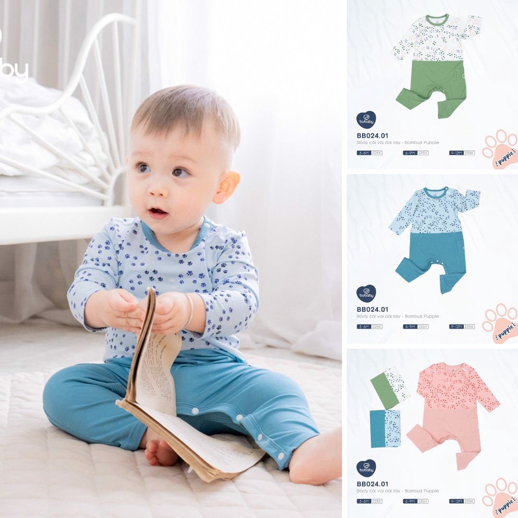 Bộ Body Cài Vai Dài Tay Bambus Puppie Bu Baby Bình Dương