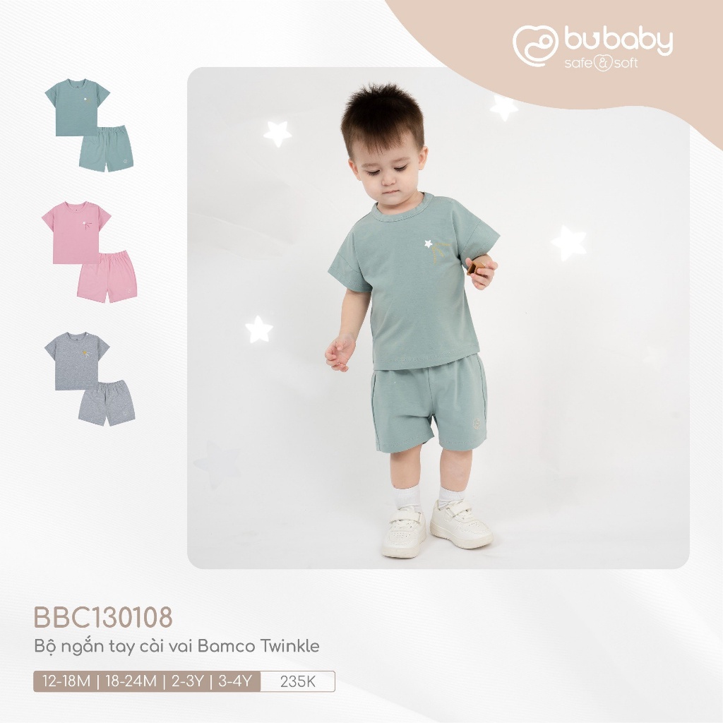 Bộ Quần Áo Bé Trai, Bé Gái Ngắn Tay Cài Vai In Họa Tiết Bamco Twinkle Bu Baby Bình Dương