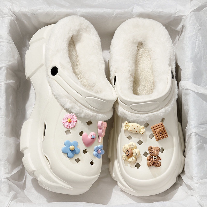 Dép Đi Ngoài Trời Mùa Đông 2023 Đế Dày Lót Nhung Ấm Áp Cho Nữ