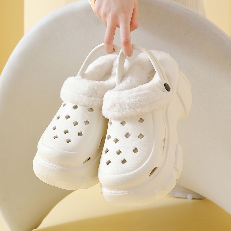 Dép Đi Ngoài Trời Mùa Đông 2023 Đế Dày Lót Nhung Ấm Áp Cho Nữ