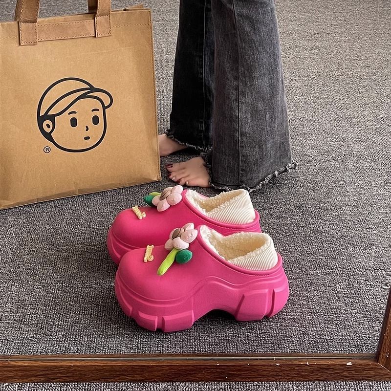 Dép cotton Lót Nhung Dày Dặn Giữ Ấm Mùa Đông Phong Cách Mới 2023 Cho Nữ