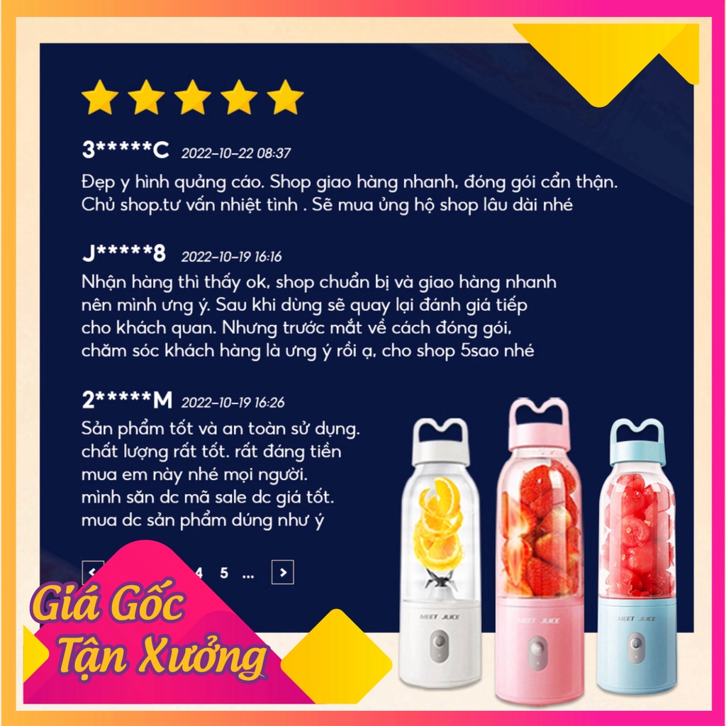 Máy Xay Sinh Tố Cầm Tay Meet Juice 500ml chính hãng