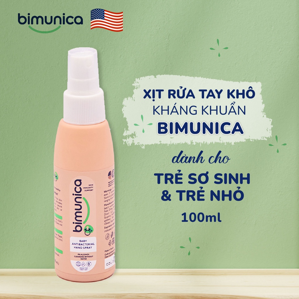 Bộ 3 Bimunica Xịt Rửa Tay Khô, Xịt Chống Hăm, Dung Dịch Vệ Sinh Bé Gái - Từ 0+ Không Cồn, Không Xà Phòng