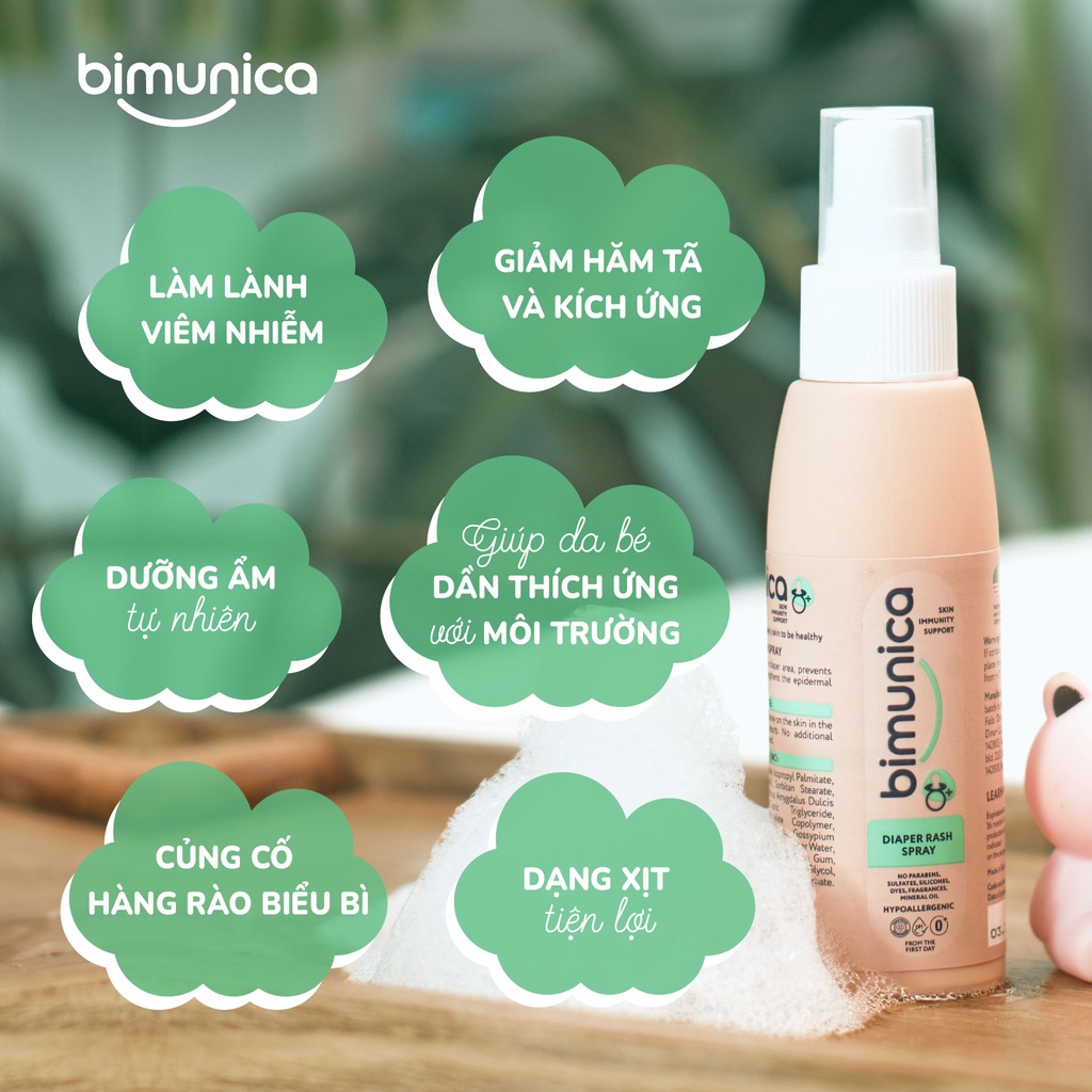 Bộ 3 Bimunica Xịt Rửa Tay Khô, Xịt Chống Hăm, Dung Dịch Vệ Sinh Bé Gái - Từ 0+ Không Cồn, Không Xà Phòng