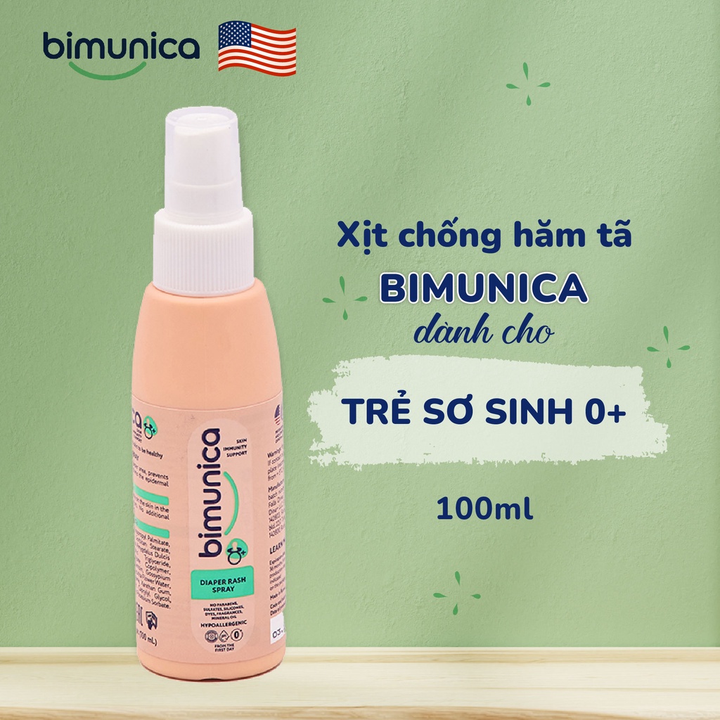 Bộ 3 Bimunica Xịt Rửa Tay Khô, Xịt Chống Hăm, Dung Dịch Vệ Sinh Bé Gái - Từ 0+ Không Cồn, Không Xà Phòng