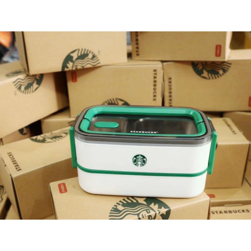 Hộp cơm giữ nhiệt 2 tầng starbucks inox 304