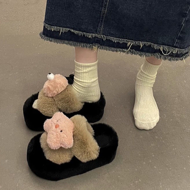 Dép Lông Xù Dày Dặn Đáng Yêu Cho Nữ 2023 Hoạt Hình