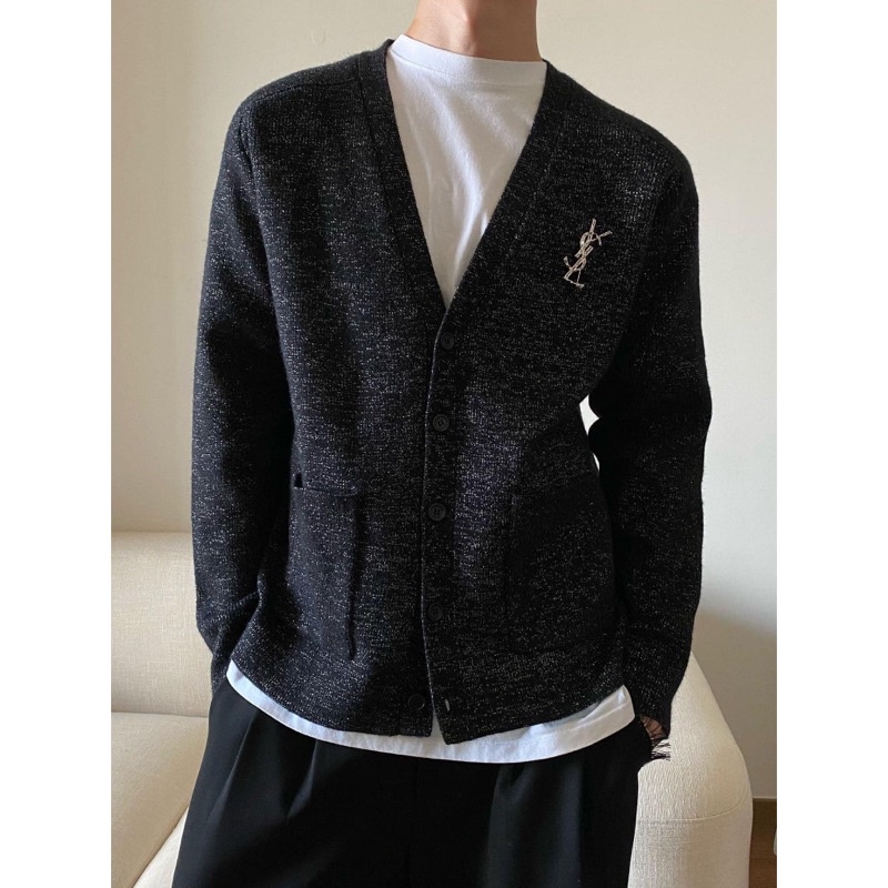 ⚡️[Hight Quality] Hàng Có Sẵn Áo Len Cardigan Saint Laurent Họa Tiết Logo Kim Loại Phối Kim Tuyến Lấp Lánh Hàng Loại 1