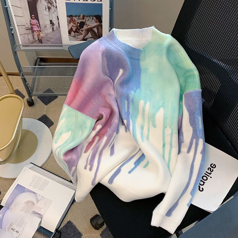 Áo sweater Dáng Rộng Phối Màu Nhuộm Kiểu retro Nhật Hàn Thời Trang Thu Đông Cho Nam