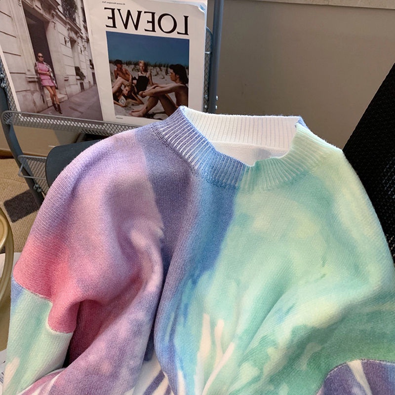Áo sweater Dáng Rộng Phối Màu Nhuộm Kiểu retro Nhật Hàn Thời Trang Thu Đông Cho Nam
