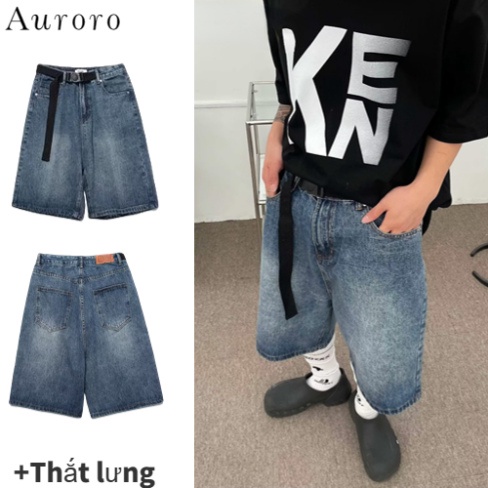 2023 Quần short jean nam unisex  quần jean đùi nam from rộng quần đùi nữ street style quần short nam jean phong cách Hàn