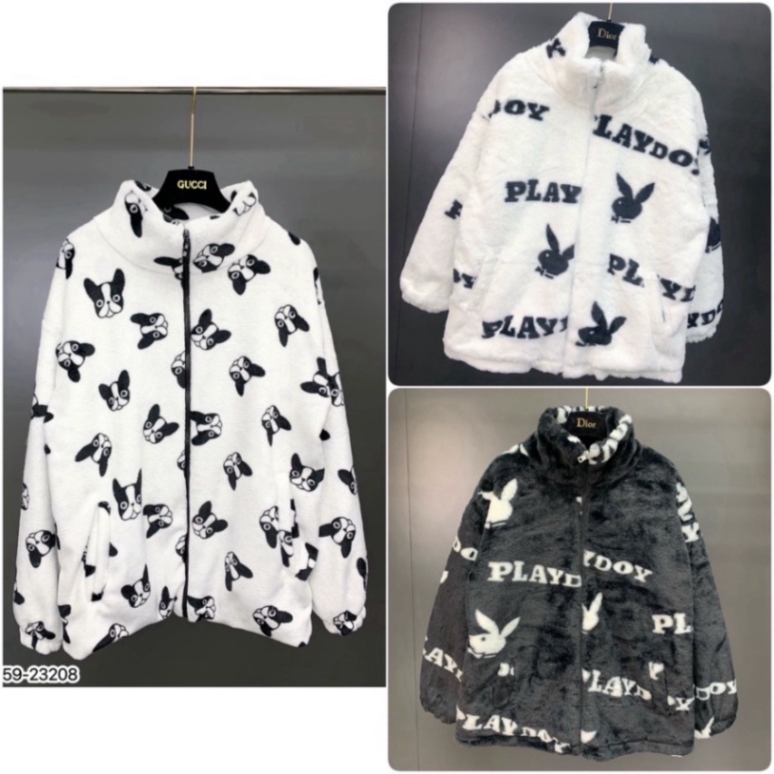 Áo Khoác Lông Cừu 2 Lớp Dày Dặn Phối Hình Thỏ, Hình Dog Phong Cách Trẻ Trung Năng Động Fom Nam Nữ Trend