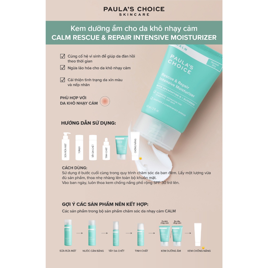 Kem dưỡng ẩm phục hồi cho da khô nhạy cảm Paula's Choice Calm Rescue & Repair Intensive Moisturizer 60ml 9250