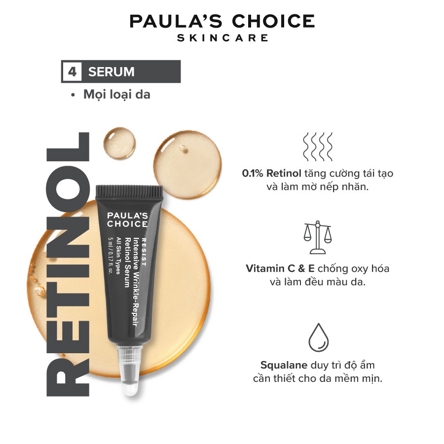 Tinh chất chống lão hóa làm mờ nếp nhăn Retinol Paula's Choice Resist Intensive Wrinkle - Repair Retinol Serum 5ml-7717