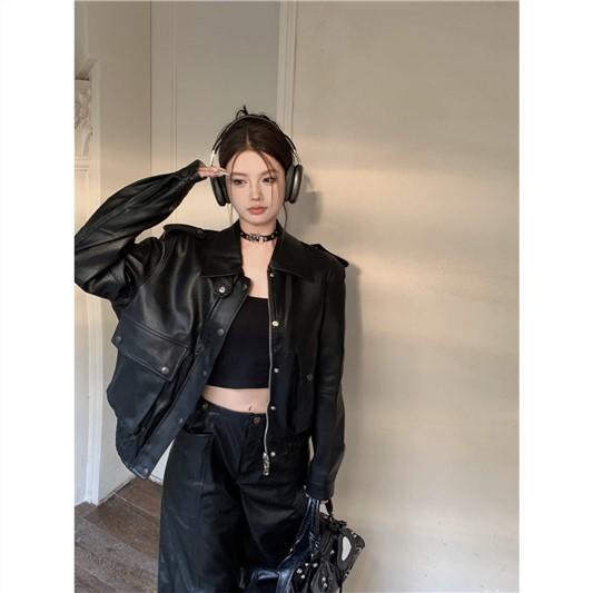 Áo Khoác Da pu Tay Dài Thời Trang Xuân Thu 2023 Dành Cho Nữ