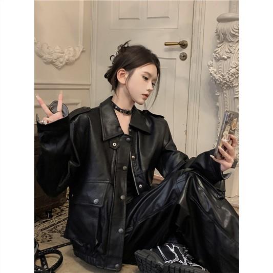 Áo Khoác Da pu Tay Dài Thời Trang Xuân Thu 2023 Dành Cho Nữ