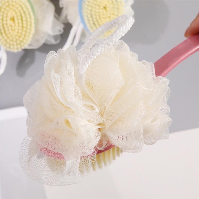 Bàn Chải Chà Lưng, Bông Tắm Chà Lưng 2 Đầu Bông Vải Lưới Và Lông Bàn Chải Tiện Lợi Có Tay Cầm Dài Tiện Lợi