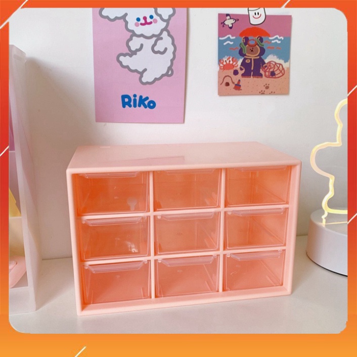 Hộp Nhựa Đa Năng 9 Ngăn Đựng Đồ Siêu Xinh, Kệ 9 Ngăn Đựng Đồ Mini Để Bàn Học Sinh Tặng Kèm Sticker