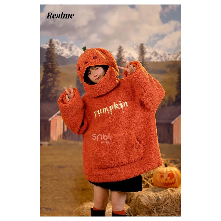 Áo Nỉ Chui Đầu Hình Bí Ngô halloween Thiết Kế Vui Nhộn
