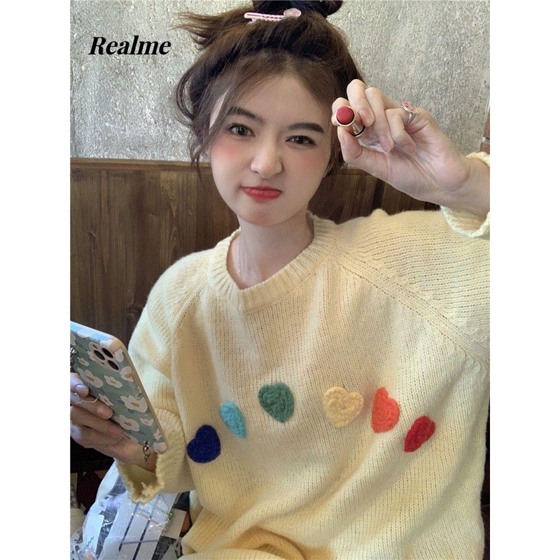 Áo Len Tay Dài Cổ Tròn Dáng Rộng Thời Trang Mùa Xuân 2023 Dễ Thương Cho Bạn Gái