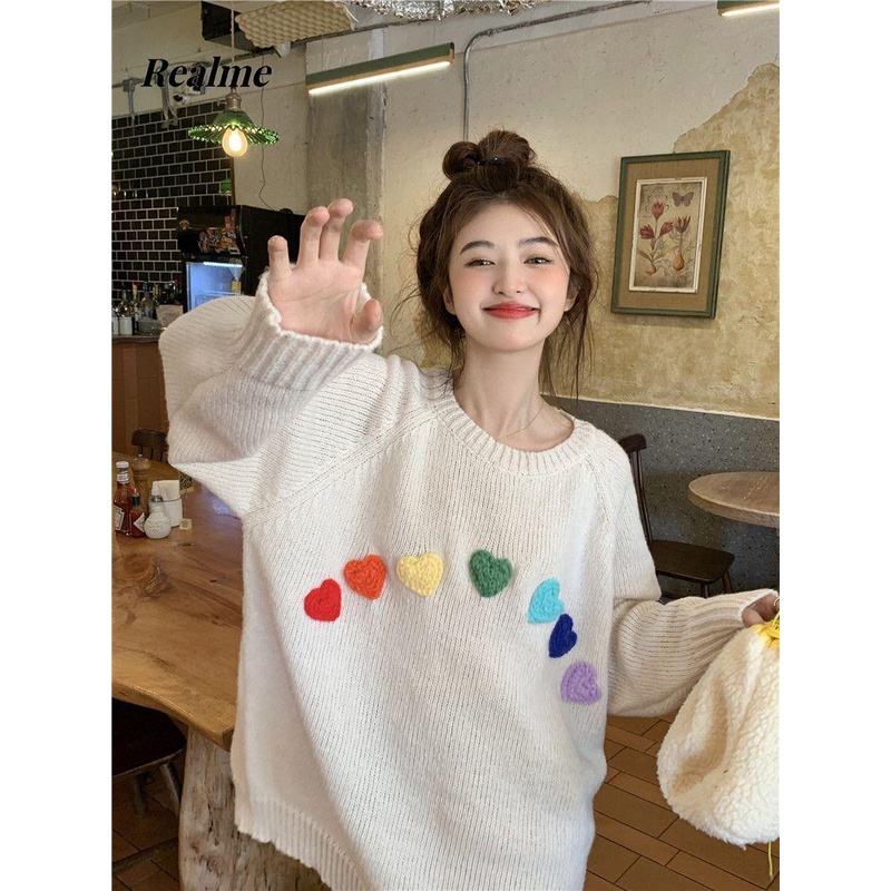 Áo Len Tay Dài Cổ Tròn Dáng Rộng Thời Trang Mùa Xuân 2023 Dễ Thương Cho Bạn Gái