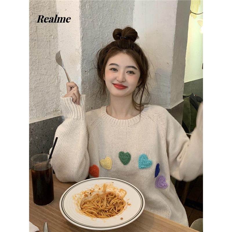 Áo Len Tay Dài Cổ Tròn Dáng Rộng Thời Trang Mùa Xuân 2023 Dễ Thương Cho Bạn Gái