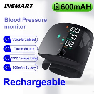 INSMART Có thể sạc lại Máy Đo Huyết Áp Màn hình hiển thị cảm ứng LED với chức năng giọng nói tự động Máy đo huyết áp cổ tay