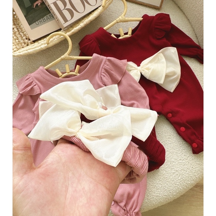 Body nhung tăm kèm turban nơ cực xinh cho bé gái, chất nhung dầy mịn ấm áp