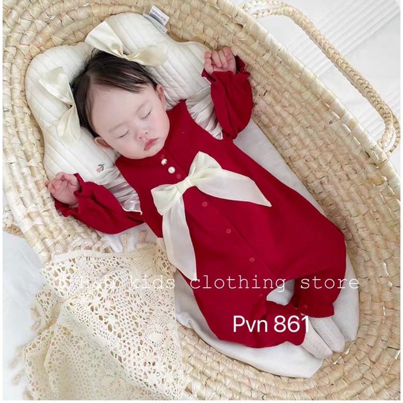 Set body nhung tăm nơ ngực cực xinh cho bé gái