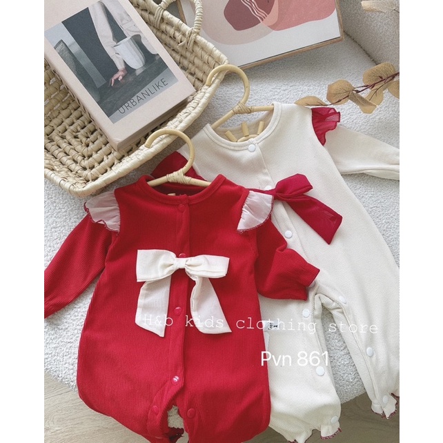 Set body nhung tăm nơ ngực cực xinh cho bé gái