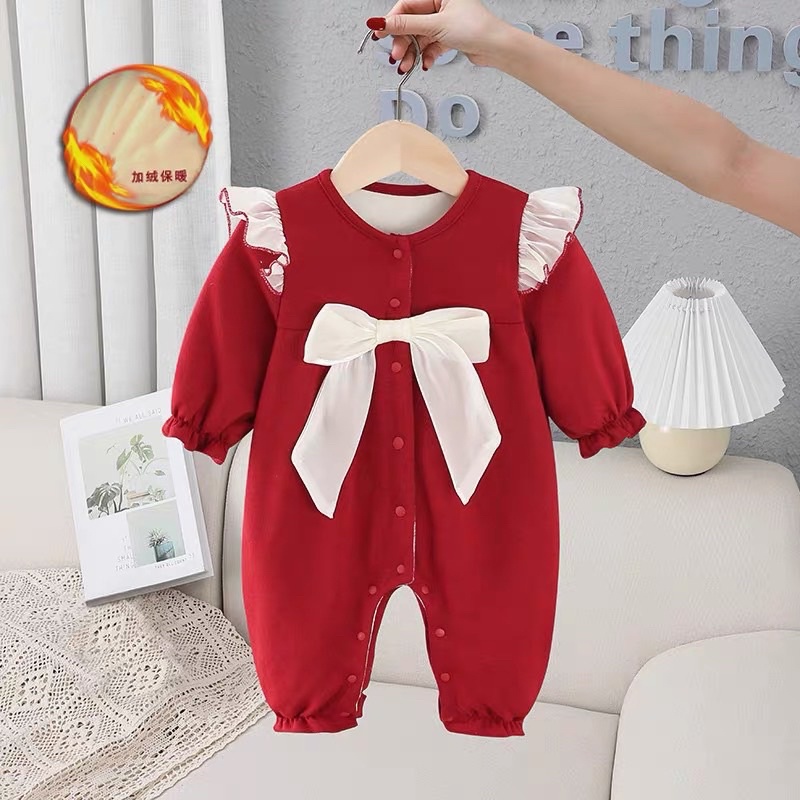 Set body nhung tăm nơ ngực cực xinh cho bé gái