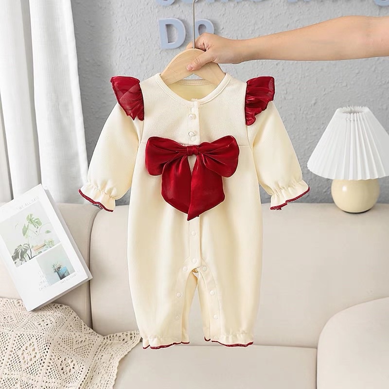 Set body nhung tăm nơ ngực cực xinh cho bé gái