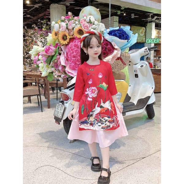 Áo dài bé gái mẫu 2021