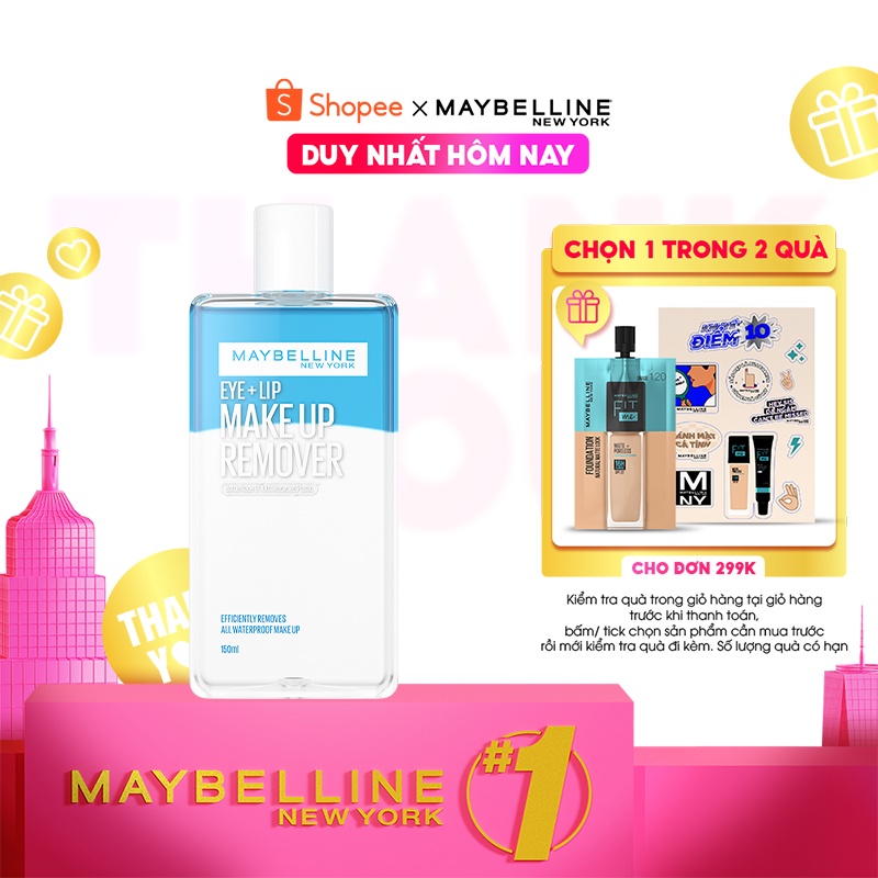 Nước tẩy trang mắt và môi Maybelline New York Eye & Lip Makeup Remover 150ml