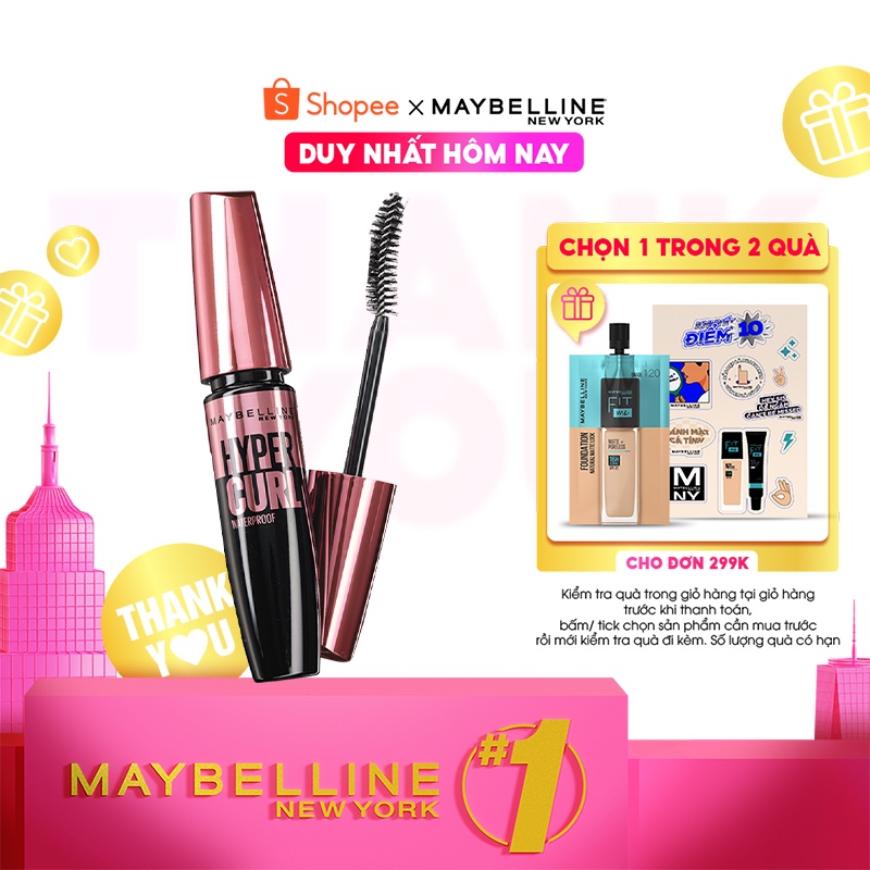 Mascara Dài Mi và Cong Mi Maybelline New York Hyper Curl Waterproof Chuốt Mi Đen 9.2ml