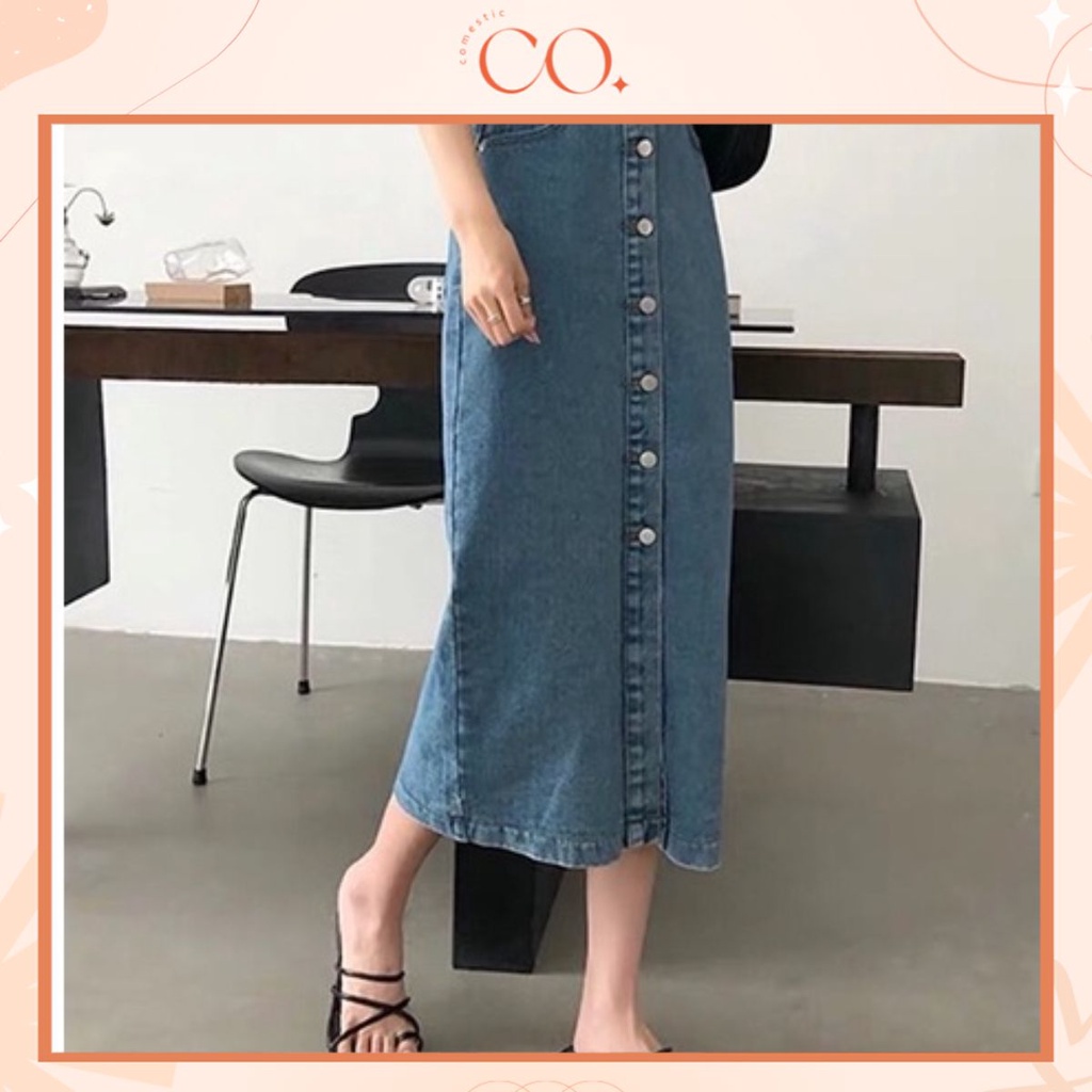 Chân Váy Cạp Cao Dài Qua Gối Xẻ Nổi Bật Phong Cách Ulzzang _a8